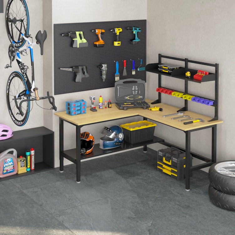 72x72 L-Shaped Workstation with Storage | Heavy-Duty Workbench